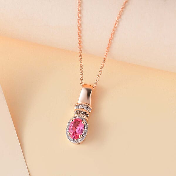 Certified & Appraised Luxoro AAA Mahenge Spinel Natural Champagne And White Diamond 0.65 Ctw Ballerina Pendant Necklace In 10K Rose Gold 20 Inches