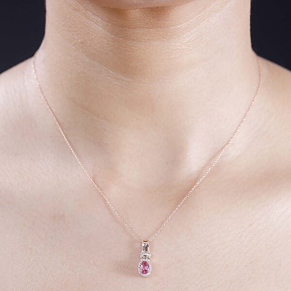 Certified & Appraised Luxoro AAA Mahenge Spinel Natural Champagne And White Diamond 0.65 Ctw Ballerina Pendant Necklace In 10K Rose Gold 20 Inches