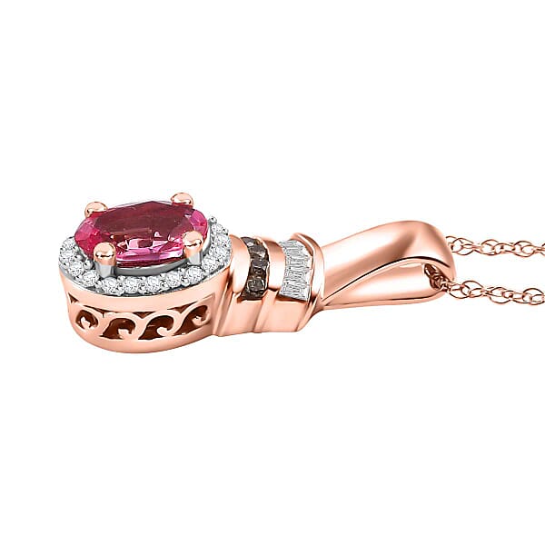 Certified & Appraised Luxoro AAA Mahenge Spinel Natural Champagne And White Diamond 0.65 Ctw Ballerina Pendant Necklace In 10K Rose Gold 20 Inches