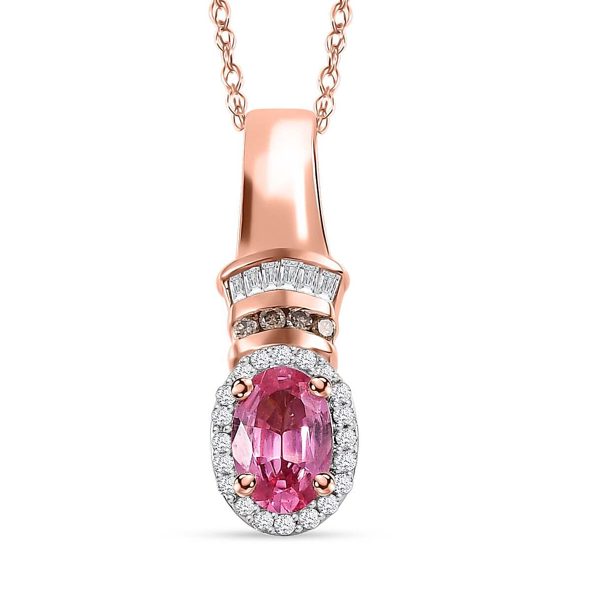 Certified & Appraised Luxoro AAA Mahenge Spinel Natural Champagne and White Diamond 0.65 ctw Ballerina Pendant Necklace in 10K Rose Gold 20 Inches
