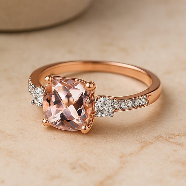 Certified & Appraised Luxoro AAA Marropino Morganite And G-H I2 Diamond 3.06 Ctw Ring In 10K Rose Gold (Del. In 10-15 Days)