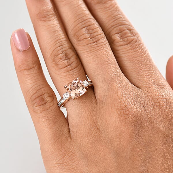 Certified & Appraised Luxoro AAA Marropino Morganite And G-H I2 Diamond 3.06 Ctw Ring In 10K Rose Gold (Del. In 10-15 Days)