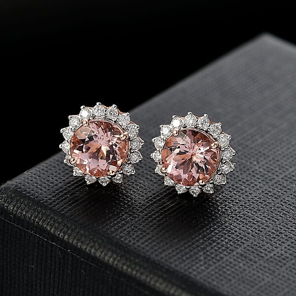 Certified & Appraised Luxoro AAA Marropino Morganite And G-H I2 Diamond 3.22 Ctw Stud Earrings In 10K Rose Gold (Del. In 10-15 Days)