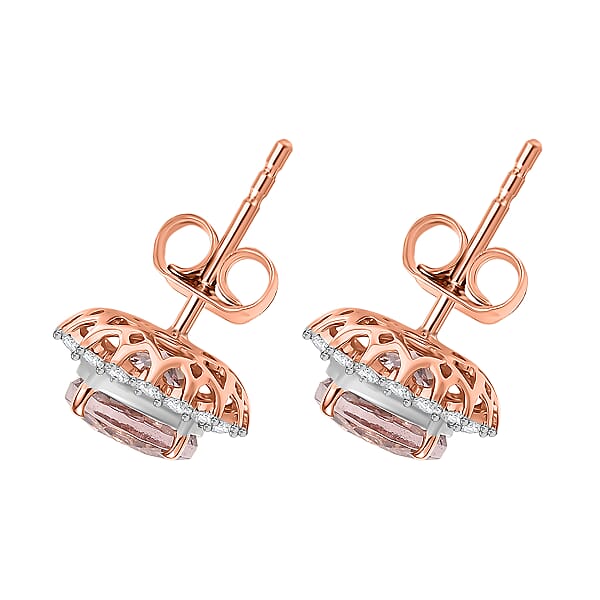 Certified & Appraised Luxoro AAA Marropino Morganite And G-H I2 Diamond 3.22 Ctw Stud Earrings In 10K Rose Gold (Del. In 10-15 Days)
