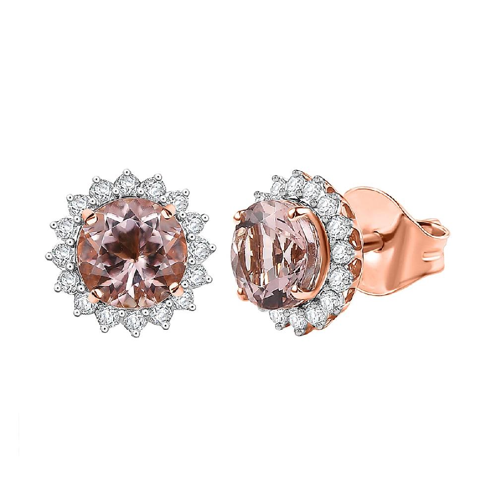 Certified & Appraised Luxoro AAA Marropino Morganite and G-H I2 Diamond 3.22 ctw Stud Earrings in 10K Rose Gold (Del. in 10-15 Days)