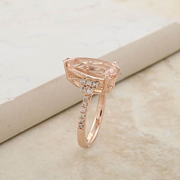 Certified & Appraised Luxoro AAA Marropino Morganite And G-H I2 Diamond 6.50 Ctw Ring In 14K Rose Gold