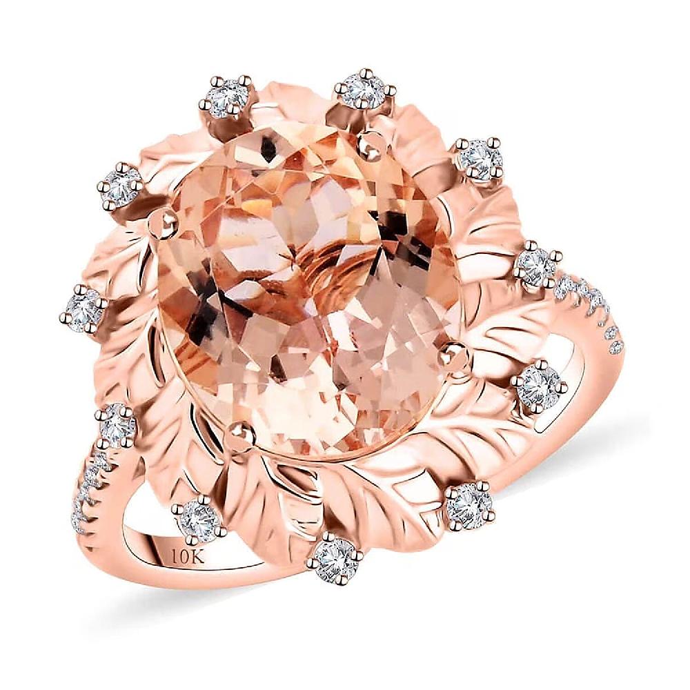 Certified & Appraised Luxoro AAA Marropino Morganite and G-H I2 Diamond 4.40 ctw Ring in 10K Rose Gold 4.10 Grams