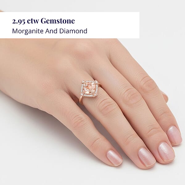 Certified & Appraised Luxoro AAA Marropino Morganite And G-H I2 Diamond 2.95 Ctw Ring In 10K Rose Gold