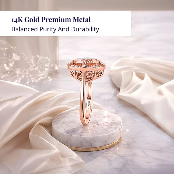 Certified & Appraised Luxoro AAA Marropino Morganite And G-H I2 Diamond 2.95 Ctw Ring In 10K Rose Gold