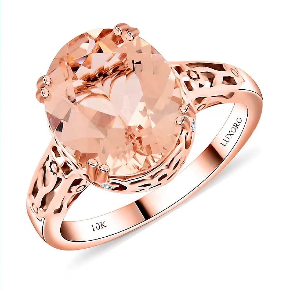 Certified & Appraised Luxoro AAA Marropino Morganite and G-H I2 Diamond 4.15 ctw Ring in 10K Rose Gold