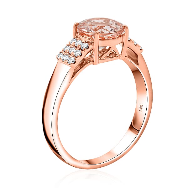 Certified & Appraised Luxoro AAA Marropino Morganite And I2 Diamond 1.85 Ctw Ring In 14K Rose Gold 4.77 Grams
