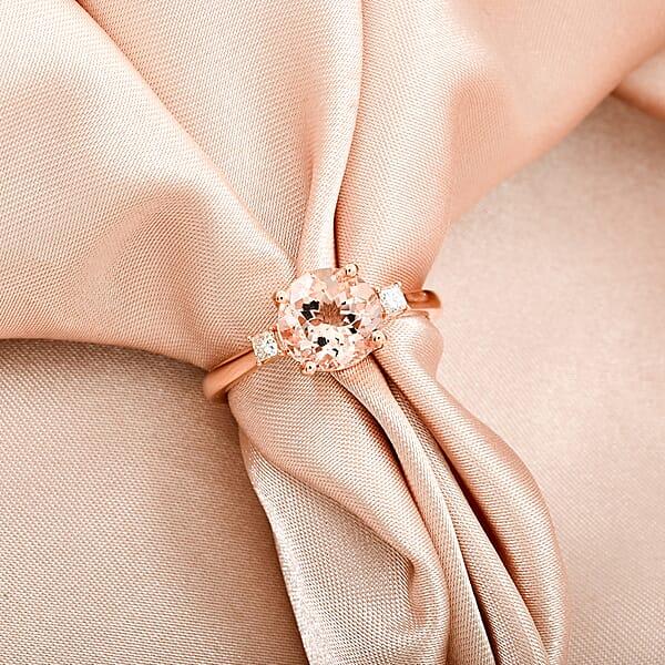Certified & Appraised Luxoro AAA Marropino Morganite And I2 Diamond 1.80 Ctw Ring In 14K Rose Gold