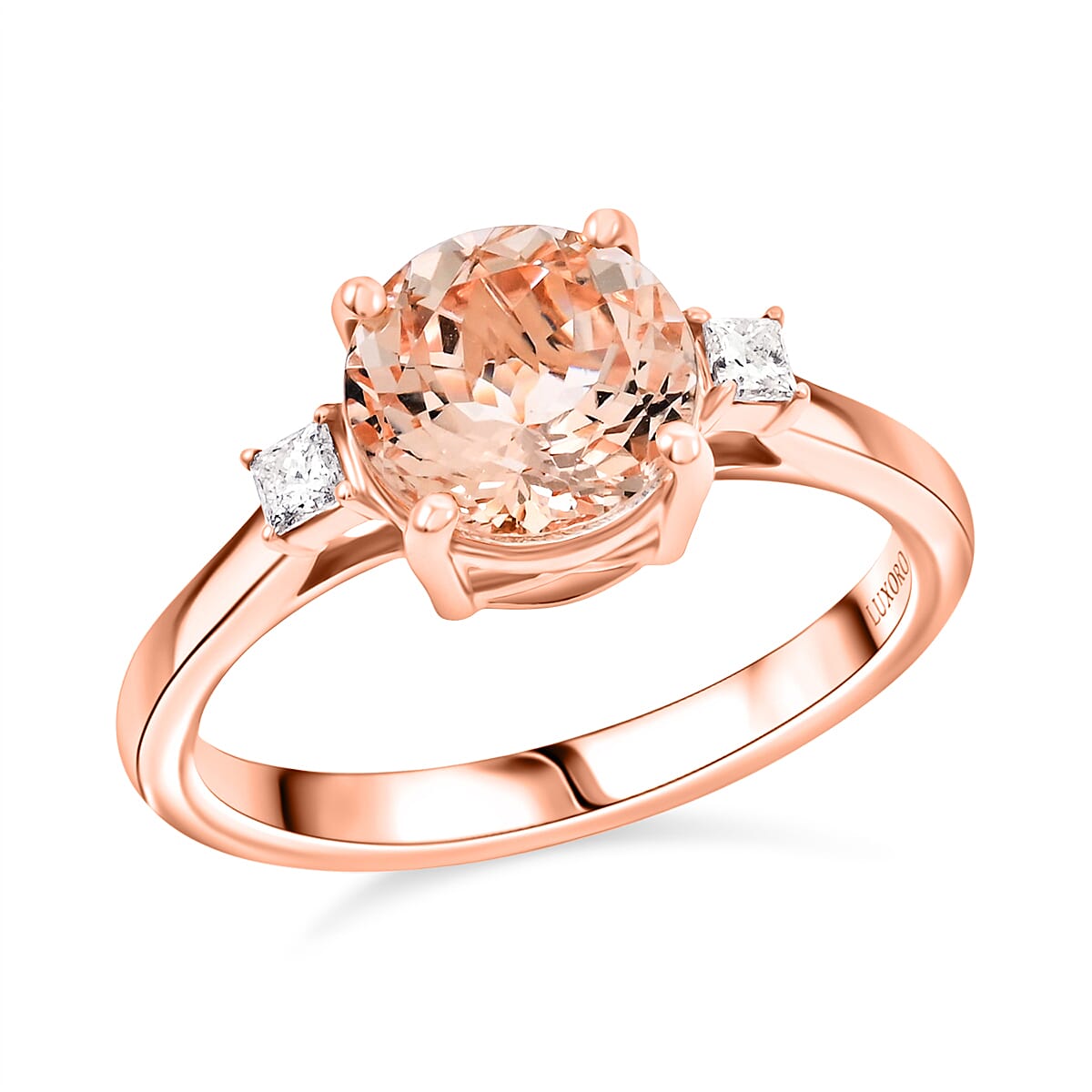 Certified & Appraised Luxoro AAA Marropino Morganite and I2 Diamond 1.80 ctw Ring in 14K Rose Gold