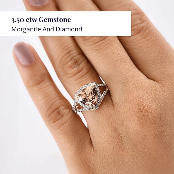 Certified & Appraised Luxoro AAA Marropino Morganite And G-H I2 Diamond 3.50 Ctw Ring In 10K Rose Gold 4.20 Grams (Del. In 10-15 Days)