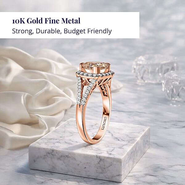 Certified & Appraised Luxoro AAA Marropino Morganite And G-H I2 Diamond 3.50 Ctw Ring In 10K Rose Gold 4.20 Grams (Del. In 10-15 Days)