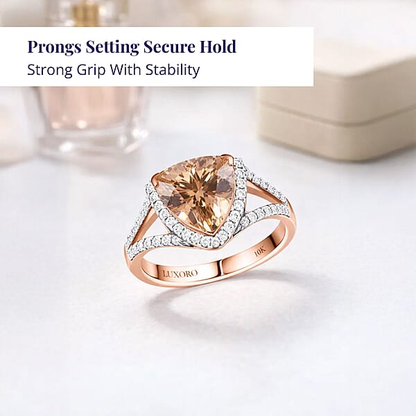 Certified & Appraised Luxoro AAA Marropino Morganite And G-H I2 Diamond 3.50 Ctw Ring In 10K Rose Gold 4.20 Grams (Del. In 10-15 Days)