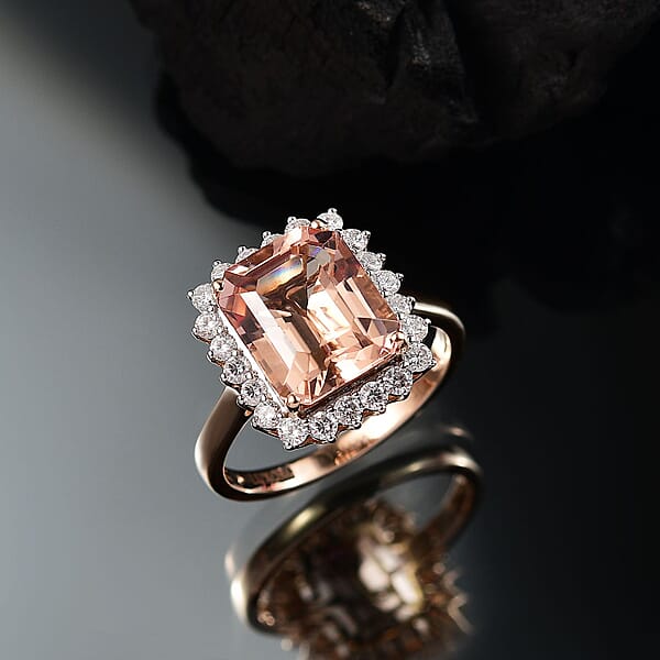 Certified & Appraised Luxoro AAA Marropino Morganite And G-H I2 Diamond 6.43 Ctw Ring In 10K Rose Gold (Del. In 10-15 Days)