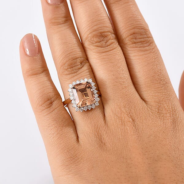 Certified & Appraised Luxoro AAA Marropino Morganite And G-H I2 Diamond 6.43 Ctw Ring In 10K Rose Gold (Del. In 10-15 Days)