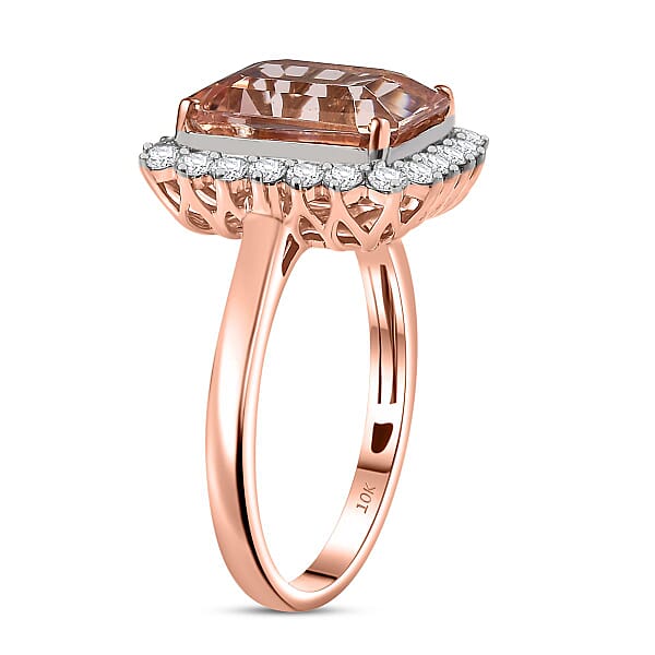 Certified & Appraised Luxoro AAA Marropino Morganite And G-H I2 Diamond 6.43 Ctw Ring In 10K Rose Gold (Del. In 10-15 Days)