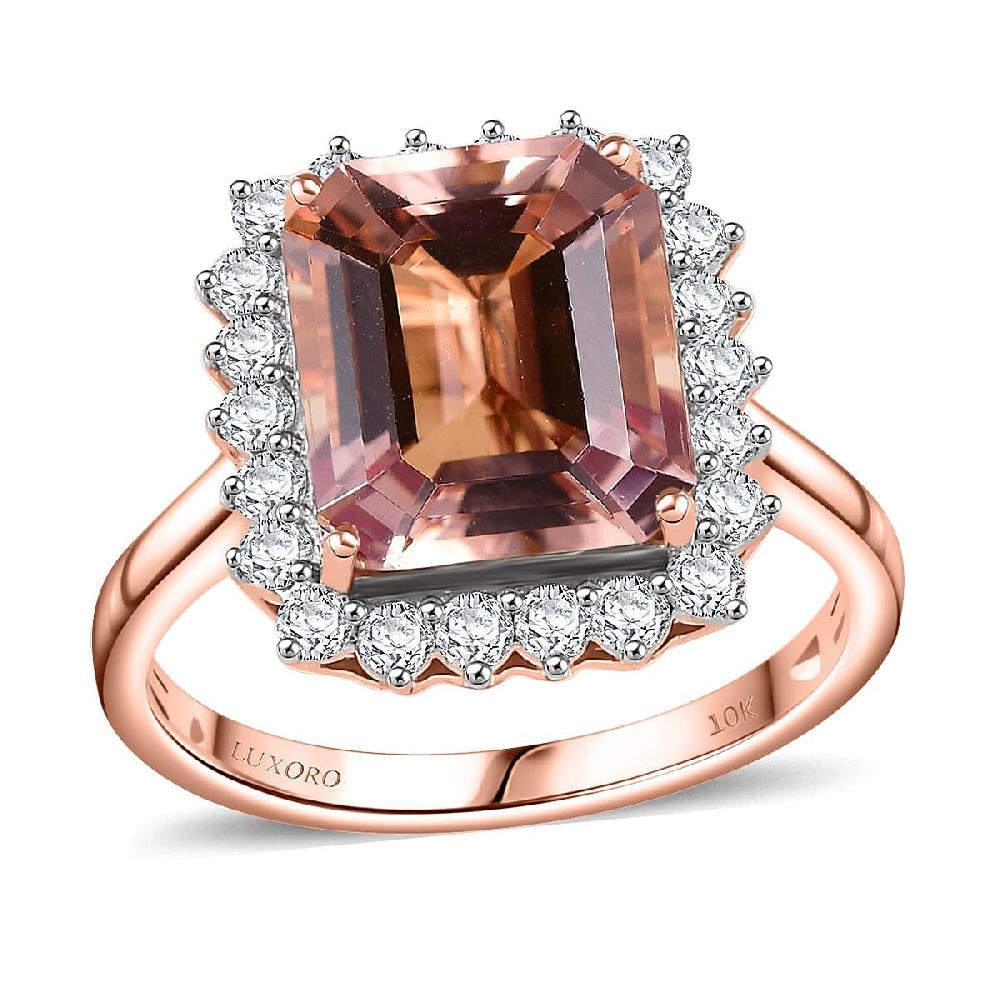 Certified & Appraised Luxoro AAA Marropino Morganite and G-H I2 Diamond 6.43 ctw Ring in 10K Rose Gold (Del. in 10-15 Days)