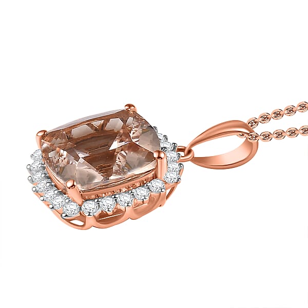 Certified & Appraised Luxoro AAA Marropino Morganite And G-H I2 Diamond 3.74 Ctw Pendant Necklace In 10K Rose Gold 20 Inches (Del. In 10-15 Days)