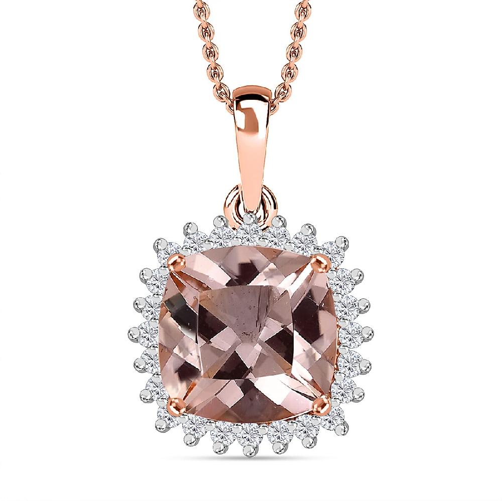 Certified & Appraised Luxoro AAA Marropino Morganite and G-H I2 Diamond 3.74 ctw Pendant Necklace in 10K Rose Gold 20 Inches (Del. in 10-15 Days)