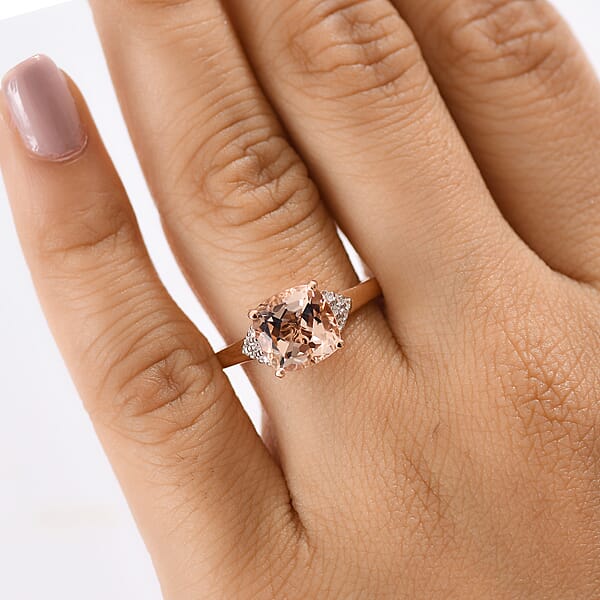 Certified & Appraised Luxoro AAA Marropino Morganite And G-H I2 Diamond 3.21 Ctw Ring In 10K Rose Gold (Del. In 10-15 Days)