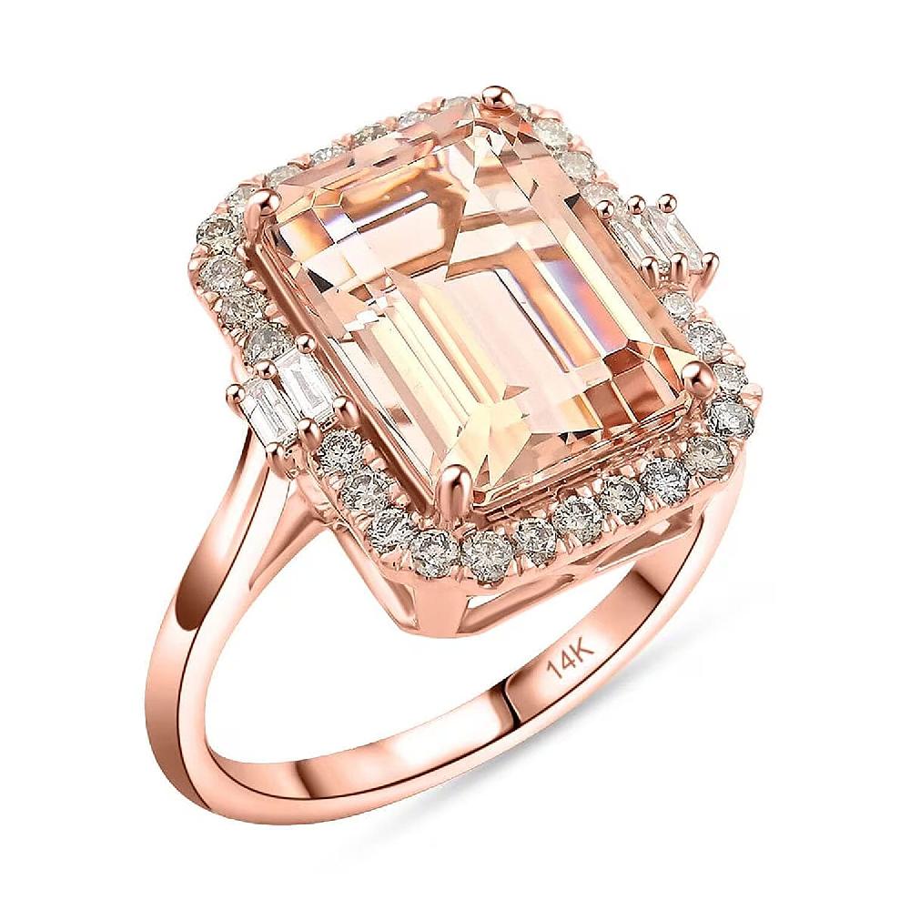 Certified & Appraised Luxoro AAA Marropino Morganite and G-H I2 Diamond 7.85 ctw Ring in 14K Rose Gold 5.60 Grams
