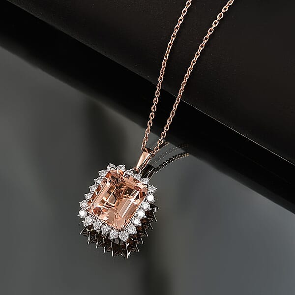Certified & Appraised Luxoro AAA Marropino Morganite And G-H I2 Diamond 6.43 Ctw Pendant Necklace In 10K Rose Gold 20 Inches (Del. In 10-15 Days)