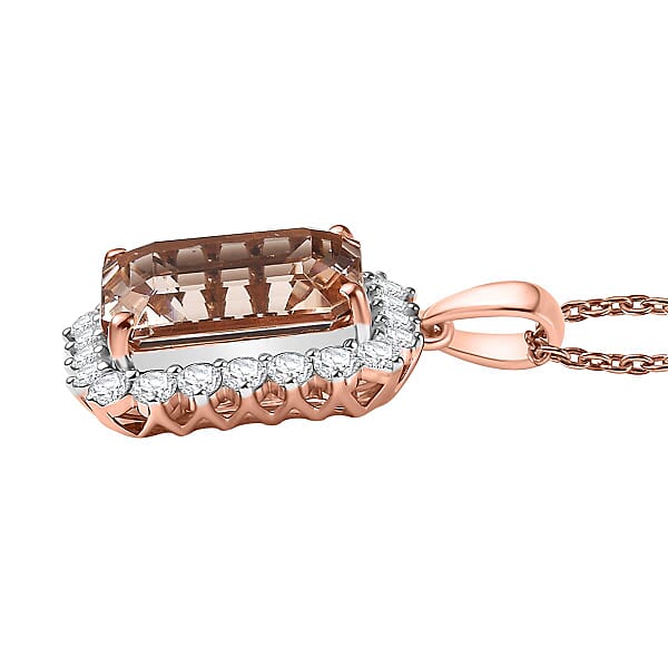 Certified & Appraised Luxoro AAA Marropino Morganite And G-H I2 Diamond 6.43 Ctw Pendant Necklace In 10K Rose Gold 20 Inches (Del. In 10-15 Days)