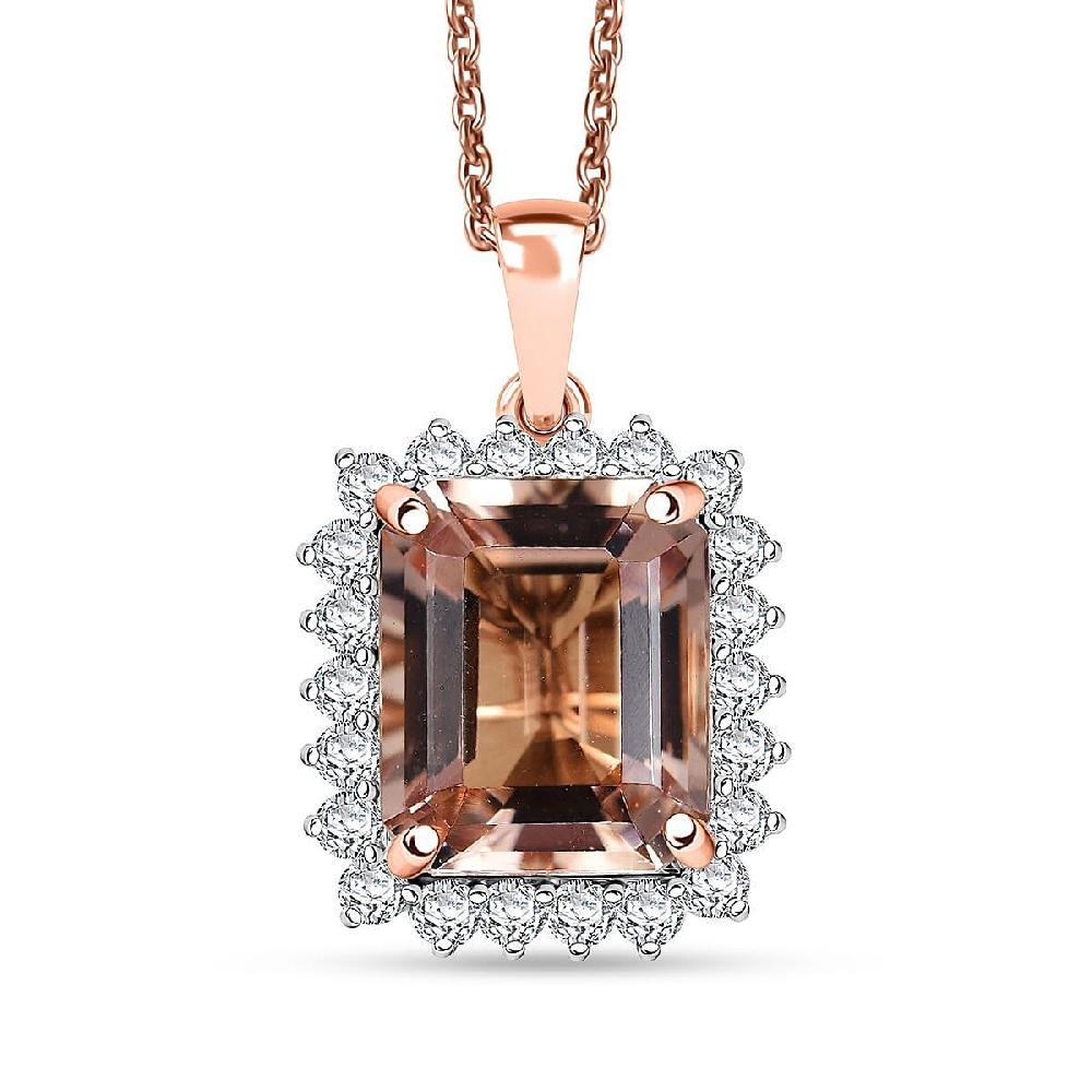 Certified & Appraised Luxoro AAA Marropino Morganite and G-H I2 Diamond 6.43 ctw Pendant Necklace in 10K Rose Gold 20 Inches (Del. in 10-15 Days)