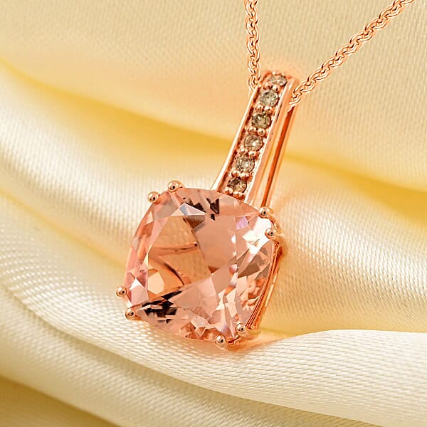 Certified & Appraised Luxoro AAA Marropino Morganite And G-H I2 Diamond 3.75 Ctw Pendant Necklace In 14K Rose Gold 18 Inches