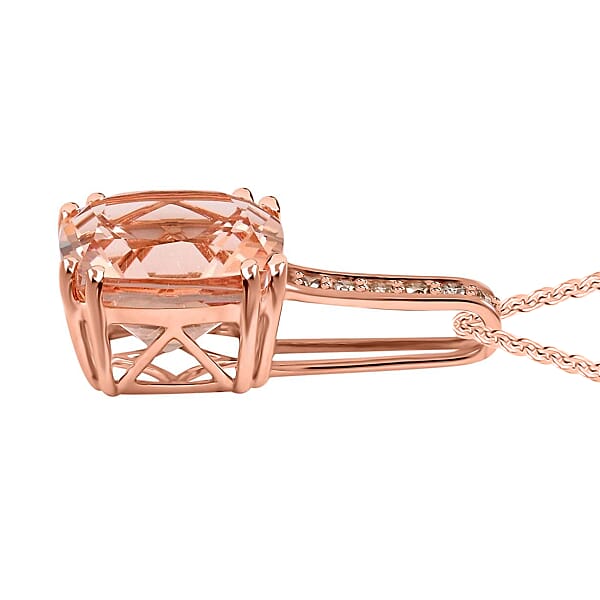 Certified & Appraised Luxoro AAA Marropino Morganite And G-H I2 Diamond 3.75 Ctw Pendant Necklace In 14K Rose Gold 18 Inches