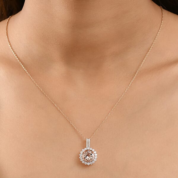 Certified & Appraised Luxoro AAA Marropino Morganite And G-H I2 Diamond 4.02 Ctw Pendant Necklace In 10K Rose Gold 20 Inches (Del. In 10-15 Days)