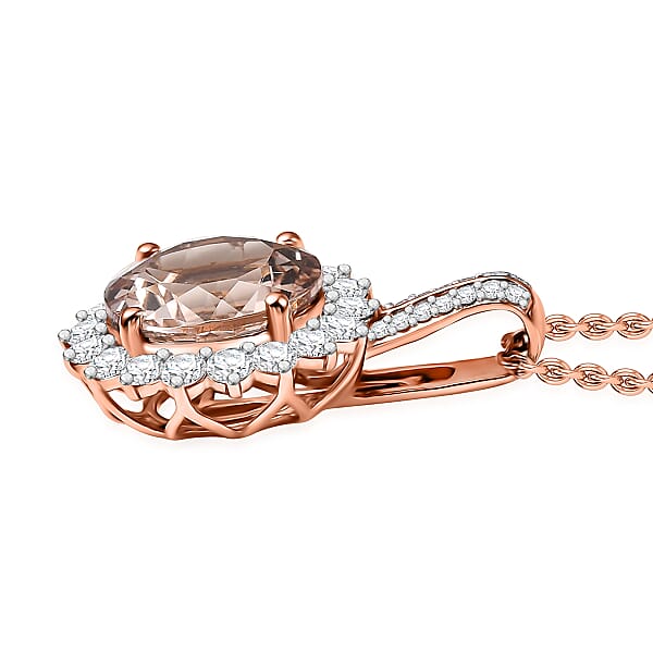 Certified & Appraised Luxoro AAA Marropino Morganite And G-H I2 Diamond 4.02 Ctw Pendant Necklace In 10K Rose Gold 20 Inches (Del. In 10-15 Days)