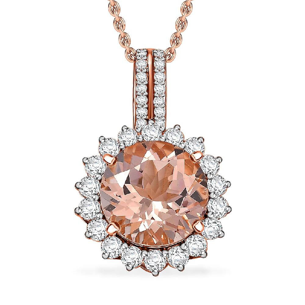 Certified & Appraised Luxoro AAA Marropino Morganite and G-H I2 Diamond 4.02 ctw Pendant Necklace in 10K Rose Gold 20 Inches (Del. in 10-15 Days)