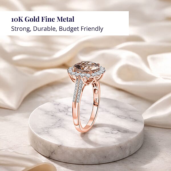 Certified & Appraised Luxoro AAA Marropino Morganite And G-H I2 Diamond 4.09 Ctw Ring In 10K Rose Gold (Del. In 10-15 Days)