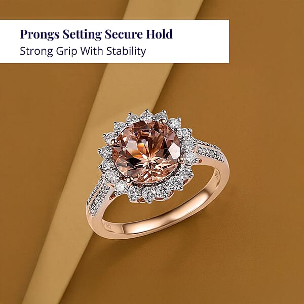 Certified & Appraised Luxoro AAA Marropino Morganite And G-H I2 Diamond 4.09 Ctw Ring In 10K Rose Gold (Del. In 10-15 Days)