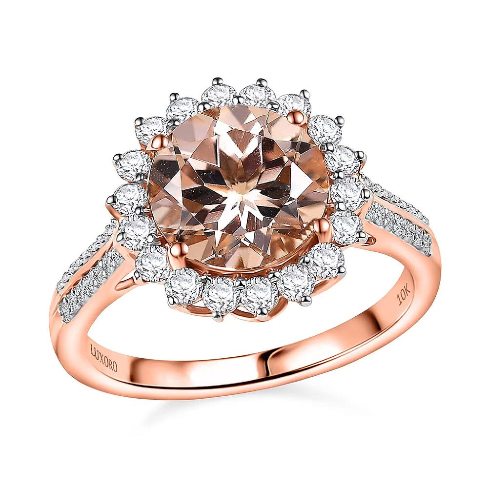Certified & Appraised Luxoro AAA Marropino Morganite and G-H I2 Diamond 4.09 ctw Ring in 10K Rose Gold (Del. in 10-15 Days)