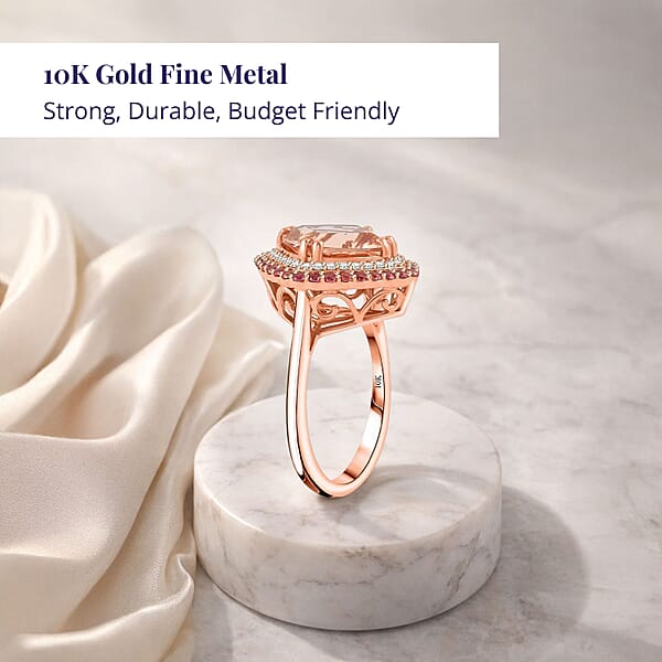 Certified & Appraised Luxoro AAA Marropino Morganite Padparadscha Sapphire And G-H I2 Diamond 4.05 Ctw Ring In 10K Rose Gold 4.35 Grams