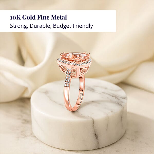 Certified & Appraised Luxoro AAA Marropino Morganite And G-H I2 Diamond 5.15 Ctw Ring In 10K Rose Gold 4.30 Grams