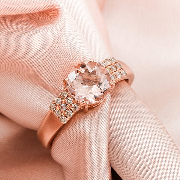 Certified & Appraised Luxoro AAA Marropino Morganite And I2 Diamond 1.85 Ctw Ring In 14K Rose Gold 4.77 Grams