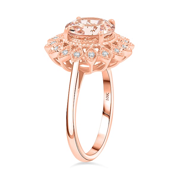 Certified & Appraised Luxoro AAA Marropino Morganite And G-H I2 Diamond 3.50 Ctw Ring In 10K Rose Gold 4.95 Grams