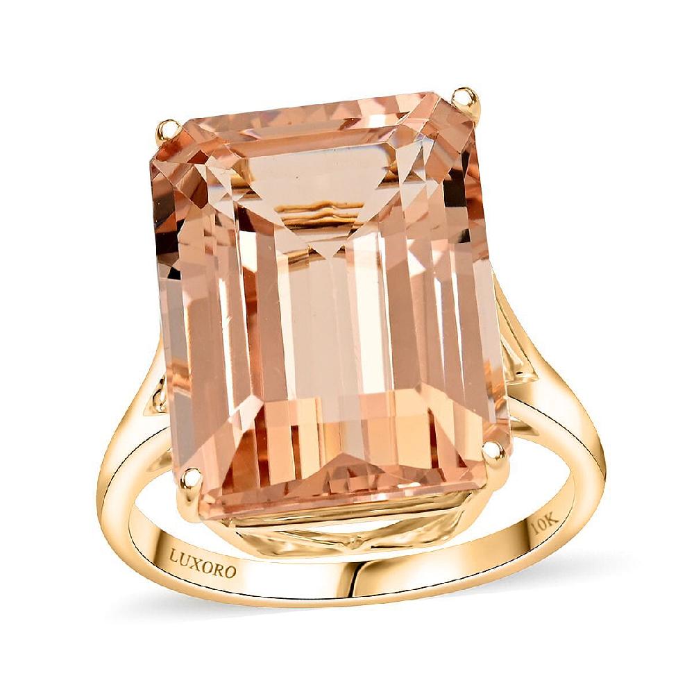 Certified & Appraised Luxoro AAA Marropino Morganite 10.50 ctw Solitaire Ring in 10K Yellow Gold