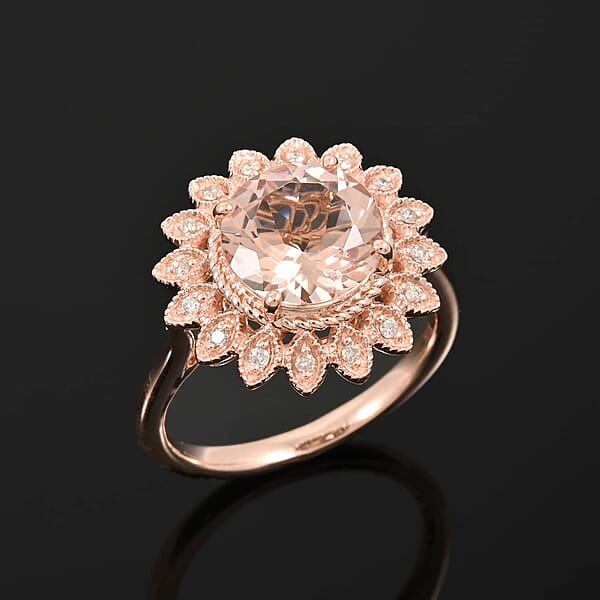 Certified & Appraised Luxoro AAA Marropino Morganite And G-H I2 Diamond 3.50 Ctw Ring In 10K Rose Gold 4.95 Grams