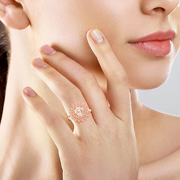 Certified & Appraised Luxoro AAA Marropino Morganite And G-H I2 Diamond 3.50 Ctw Ring In 10K Rose Gold 4.95 Grams