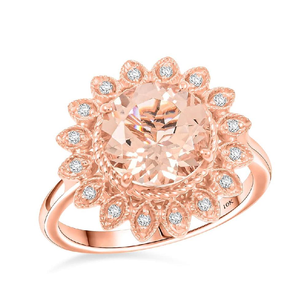 Certified & Appraised Luxoro AAA Marropino Morganite and G-H I2 Diamond 3.50 ctw Ring in 10K Rose Gold 4.95 Grams