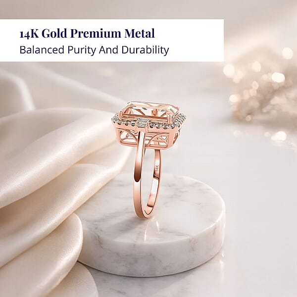 Certified & Appraised Luxoro AAA Marropino Morganite And G-H I2 Diamond 7.85 Ctw Ring In 14K Rose Gold 5.60 Grams
