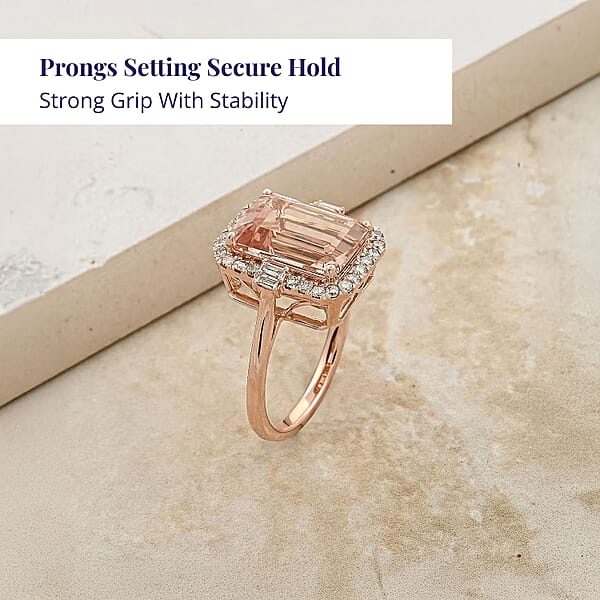 Certified & Appraised Luxoro AAA Marropino Morganite And G-H I2 Diamond 7.85 Ctw Ring In 14K Rose Gold 5.60 Grams