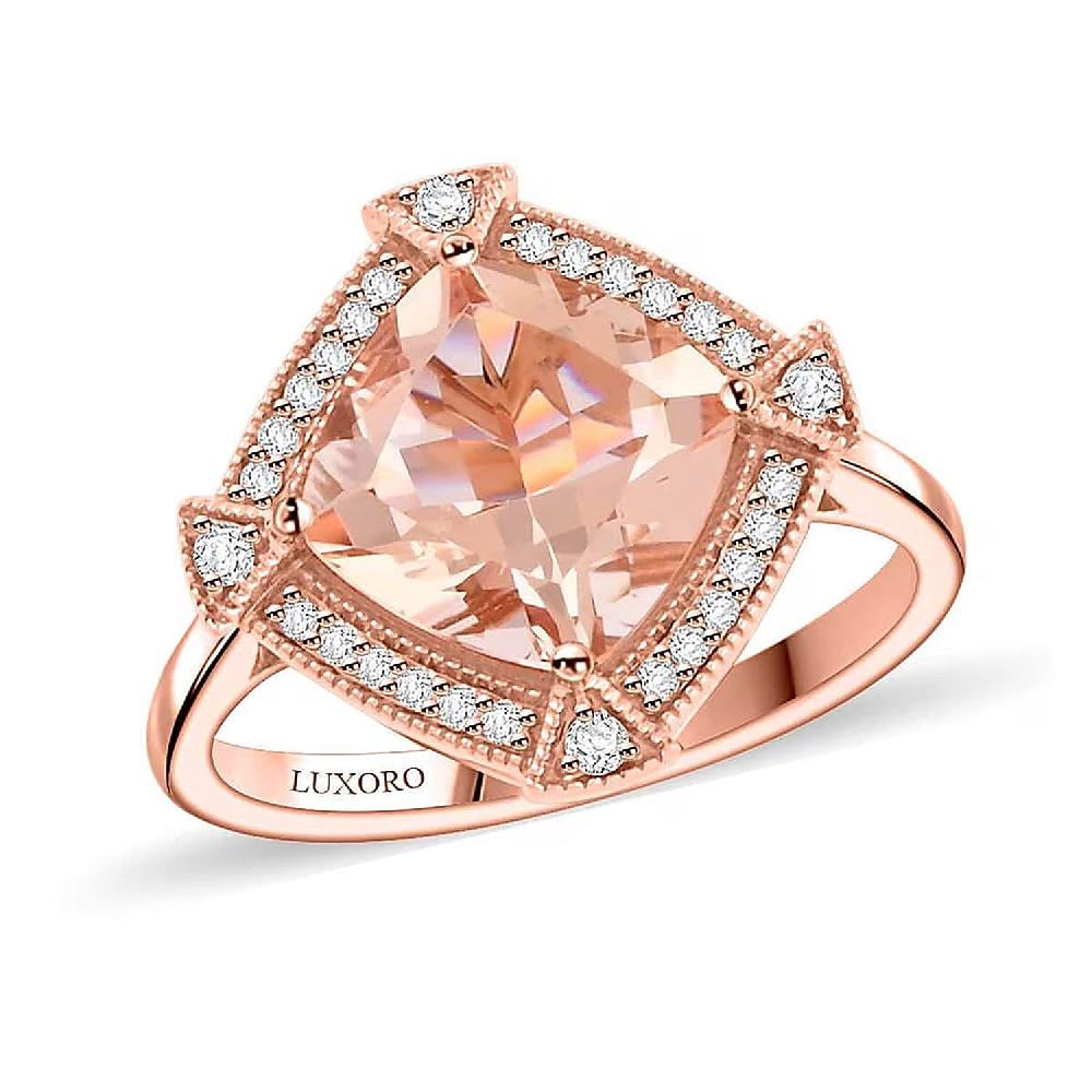 Certified & Appraised Luxoro AAA Marropino Morganite and G-H I2 Diamond 2.95 ctw Ring in 10K Rose Gold
